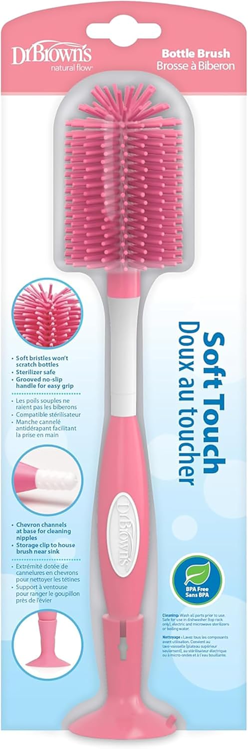 Dr. Brown's Soft Touch No Scratch Baby Bottle Cleaning Brush Nipple Cleaner with Stand and Storage Clip, BPA Free, Blue 1-Pack