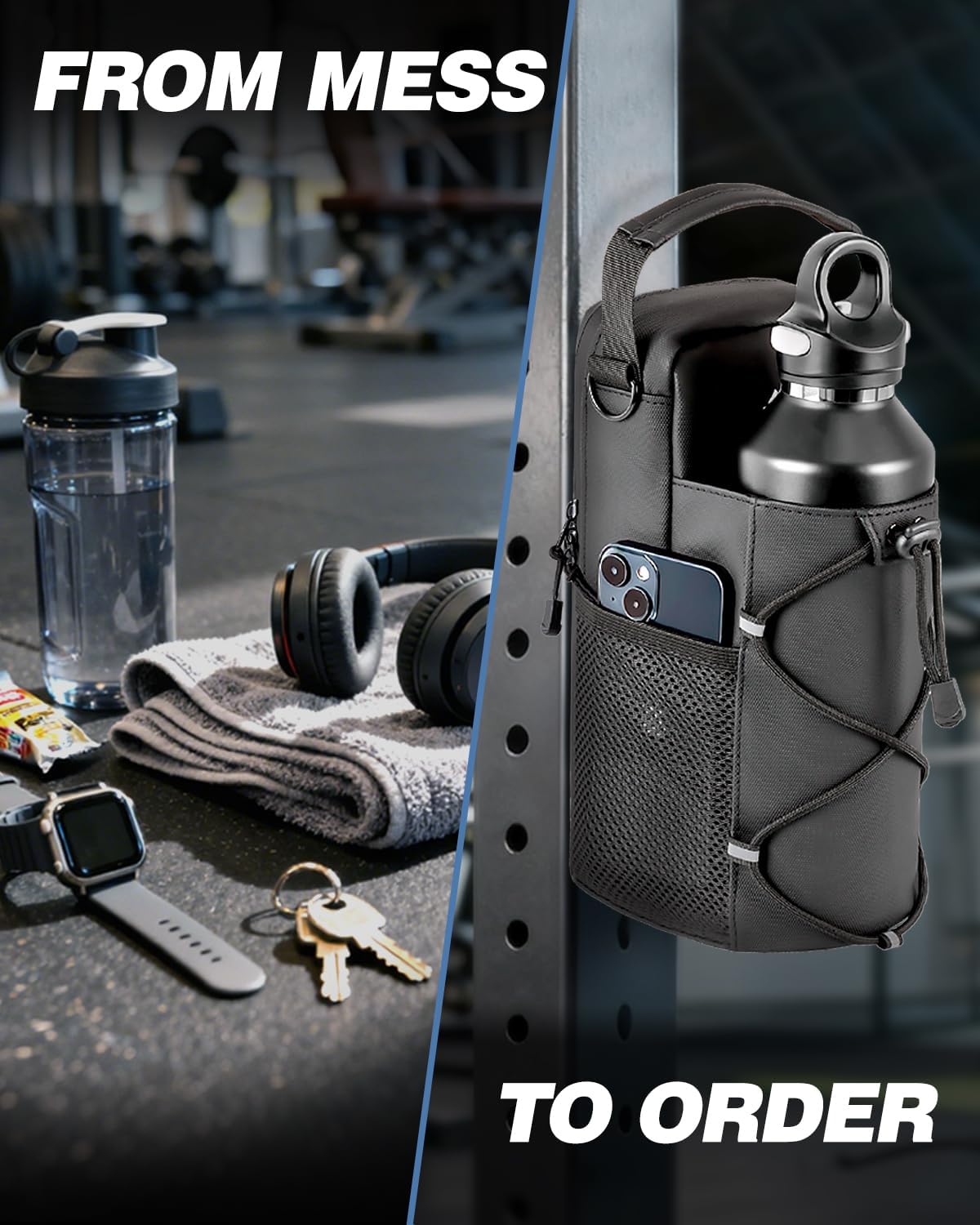 Magnetic Gym Bag for Men - Water Bottle Carrier Holder Bag with Shoulder Strap, 4 Built-in Magnets Gym Gifts for Men