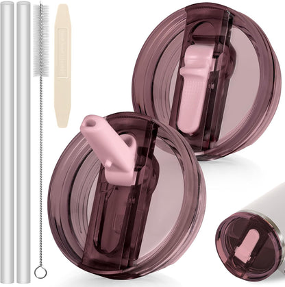 30oz Flip Straw Lid for Stanley Quencher H2.0 Tumbler, 2 Pack Leak Proof Lid Replacement No Spill Cover for Stanley Cup Accessories ProTour (Rose Quartz,Rose Quartz) - Colors B