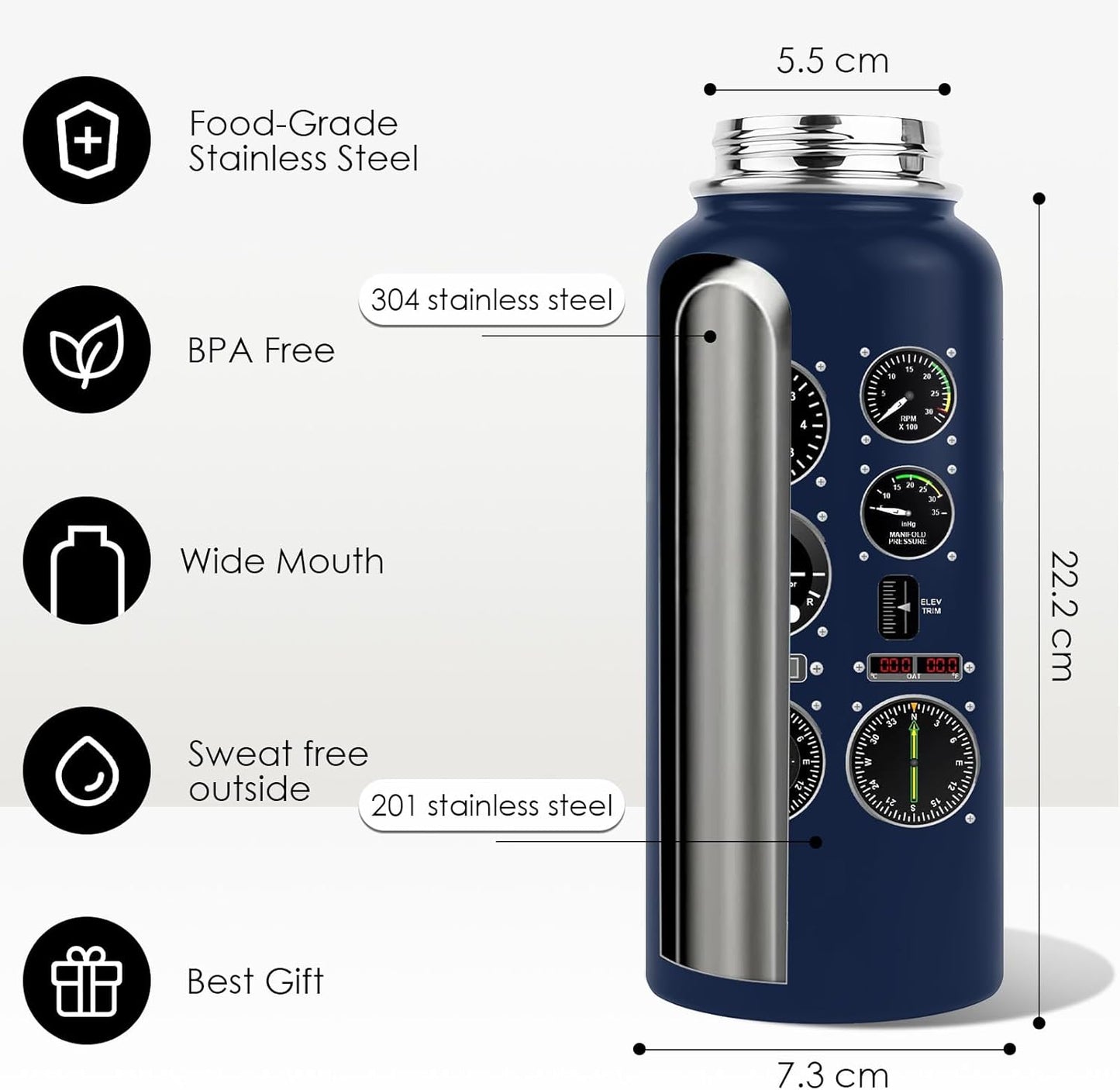 Pickleball Water Bottle 32oz | Insulated Stainless Steel Travel Tumbler with Lid Leak-Proof Keep Hot or Cold, BPA-Free |Dink Responsibly Gifts for Pickleball Lovers