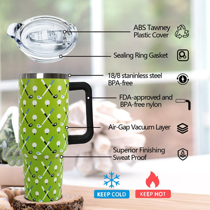 Ceovfoi 40 oz Pickleball Coffee Mug Vacuum Insulated Travel Tumbler with Handle, Lid & Straw - Perfect Pickleball Gifts for Players, Coaches, Lovers | Pickleball Accessories