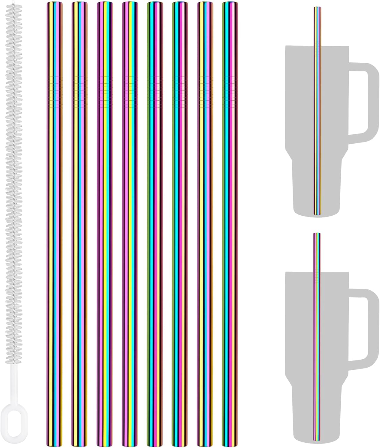 Tomorotec 8-Pack Stainless Steel Straws Fit for 40oz Stanley Tumblers, 12" Metal Straws Fit for Stanley Cup with 1 Brush, Reusable Drinking Straws for Smoothies, Milkshakes, Dishwasher Safe & BPA-Free