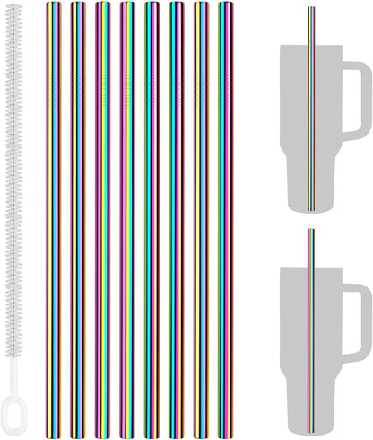 Tomorotec 8-Pack Stainless Steel Straws Fit for 40oz Stanley Tumblers, 12" Metal Straws Fit for Stanley Cup with 1 Brush, Reusable Drinking Straws for Smoothies, Milkshakes, Dishwasher Safe & BPA-Free