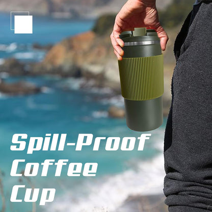 YINBAOGE Insulated Travel Coffee Mug, Spill & Leak Proof, Portable To Go Camping Stainless Steel Coffee Tumbler, Reusable Thermal Coffee Cup with Lid for Hot & Cold Drinks (Black, 12 OZ)