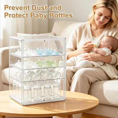 ERTIUANIO Baby Bottle Organizer – 3 Tier Bottle Storage Organizer Baby for Nipples, Pump Parts, Food Jars – Clear Acrylic Bottle Station Organizer for Countertop and Kitchen, Gifts for New Mom