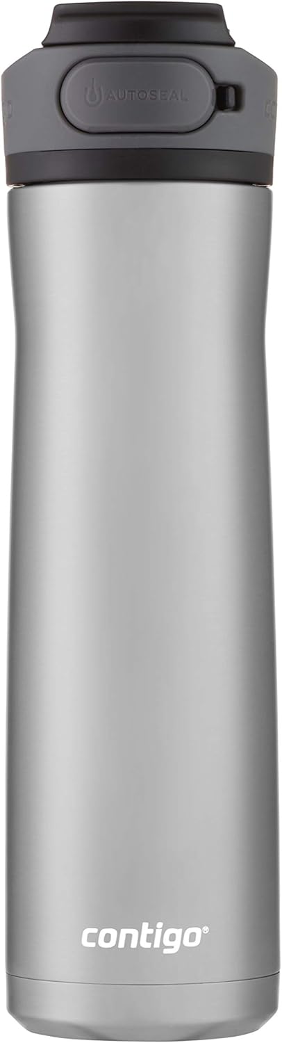 Contigo Cortland Chill 2.0 Vacuum-Insulated Stainless Steel Water Bottle, Spill-Proof Sip Technology, Interchangeable Lid, 24oz, Steel/Licorice, Perfect for Fitness Travel Everyday Use