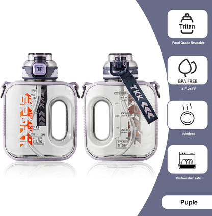 TKK Half Gallon Water Bottle Jug with Straw Large Capacity Plastic Water Bottle Dishwasher Safe 1/2 Gallon 50 Oz Water Bottle Jug BPA Free Tritan for Gym Yoga Travel Camping Outdoor
