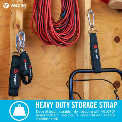 VELCRO Brand VEL-30196-USA Easy Hang Strap with Carabiner Clip Attach Water Bottles and Accessories to Bikes, Bags and more. Organization for Garden, Shed, RV. Extra Small-1Pk, Black