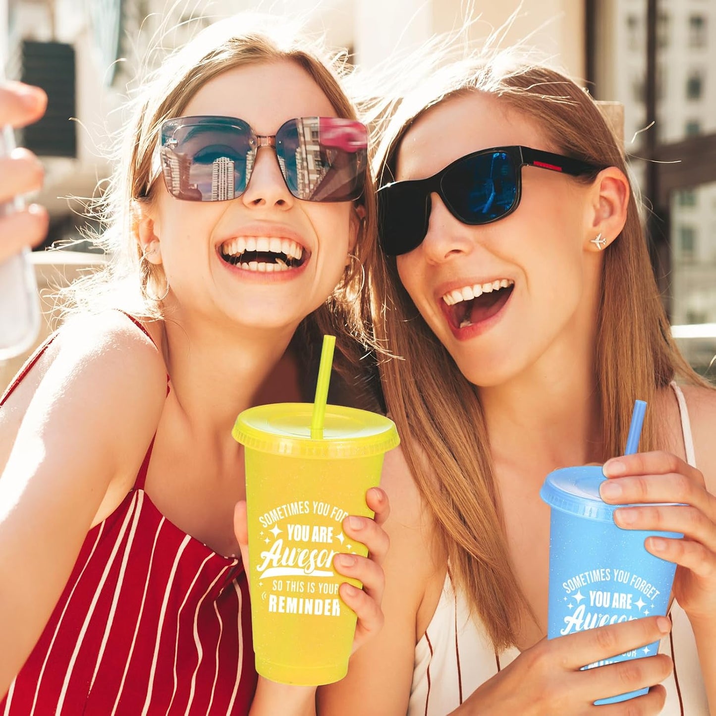 24 Pack Plastic Tumblers with Lids and Straw, Reusable Cups with Lids and Straws Colorful Cups for Cold Drink Iced Coffee, Plastic Tumbler Bulk for Party Birthday Gifts (24 oz, Stylish Colors)