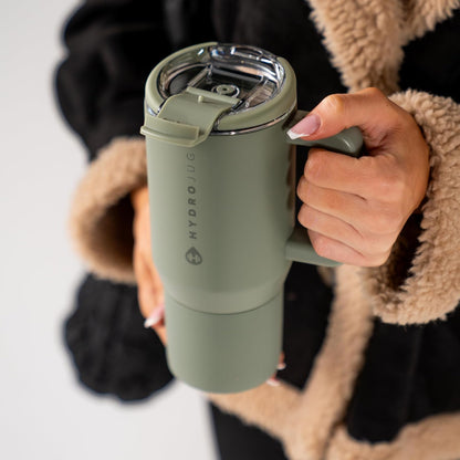 HydroJug Coffee Traveler 20 oz - Leak-Resistant, Ceramic-Lined Insulated Travel Coffee Mug for Hot or Cold Drinks with Flip Lid & Handle, Dishwasher Safe Coffee Tumbler, Cascade