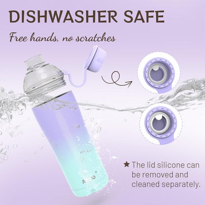 Allcho Insulated Water Bottle for Women, 18oz Stainless Steel Leak Proof Tumbler with 2 Lids, BPA-Free Tritan Chug & Straw Lid, Double Wall Vacuum Flask