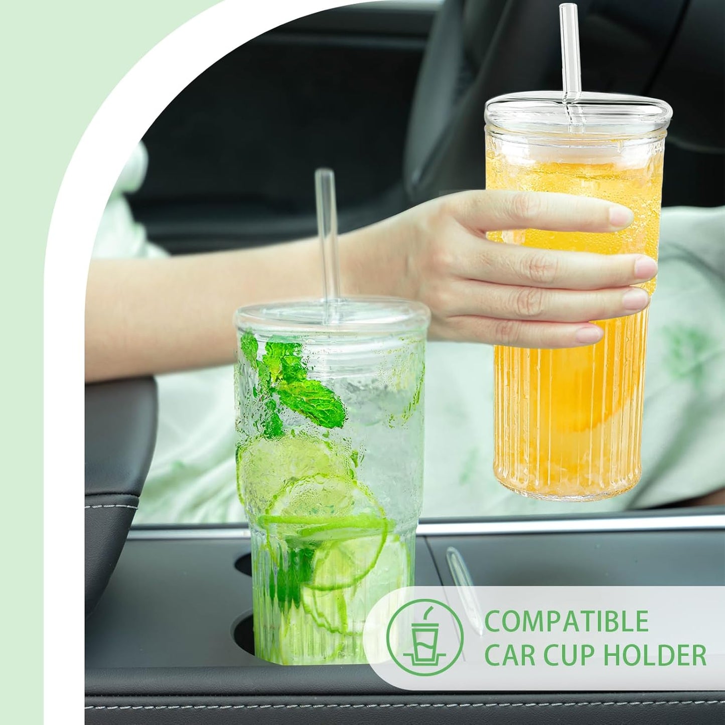 Luiaiog 20 oz Glass Cups with Lids and Straws – Single Reusable Tumbler, Thickened Shatter-Resistant Glass, Ideal for Iced Coffee, Smoothies, Cocktails, Juices – Elegant & Durable Drinkware