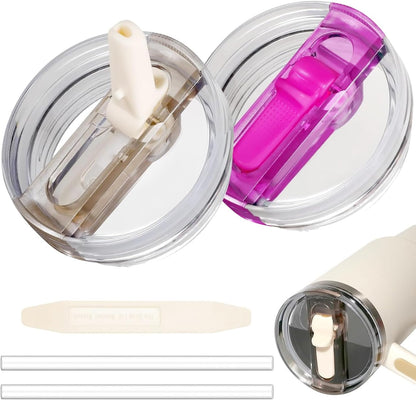 2 Pack 40 oz Tumbler Flip Straw Lid for Stanley Quencher ProTour Leak Proof Lid Replacement for Stanley H2.0 Quencher, Spill Proof Reusable Lid for Stanley Cup Accessories (Purple & Purple, 40 oz)