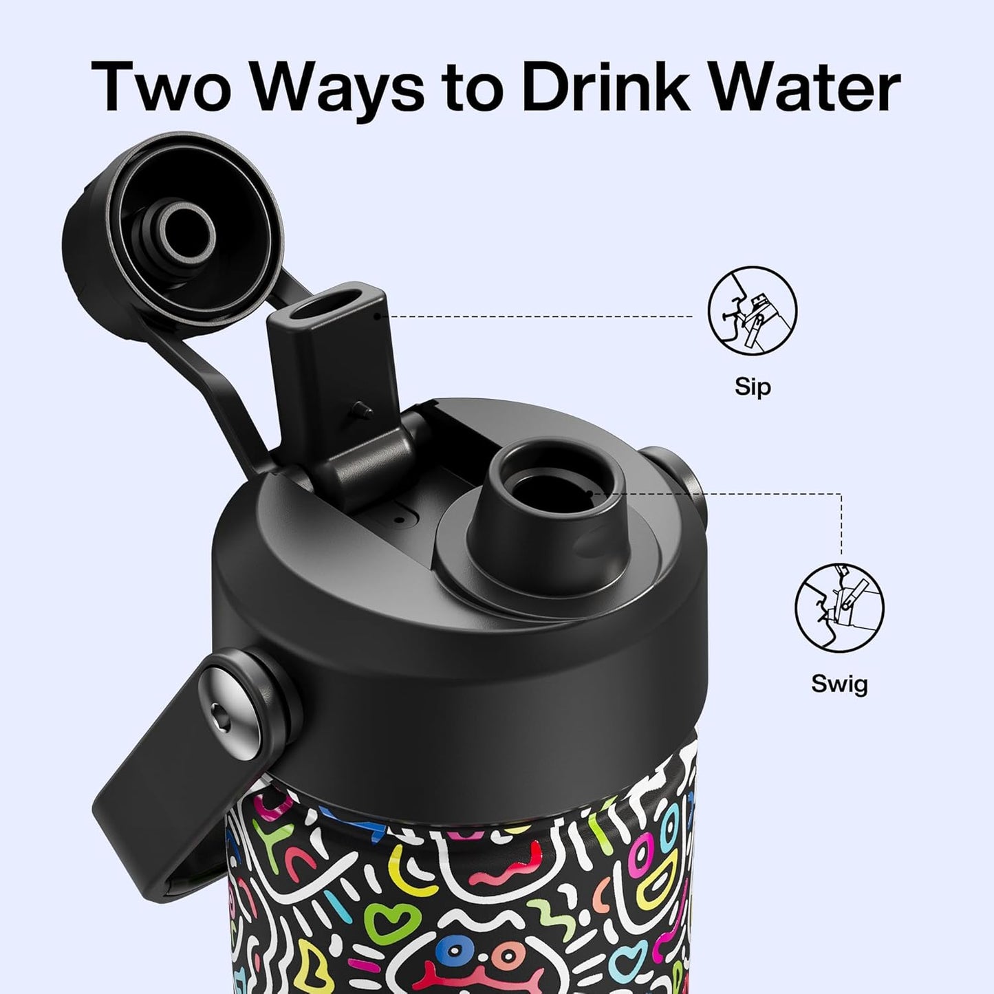 ENCOOL Insulated Water Bottle with Straw Stainless Steel Water Bottle, Leak-Proof, BPA-Free, Double Wall Vacuum Keeps Cold for 24 Hours for Sports, Travel, School (26 oz, Cotton Candy) - Colors A