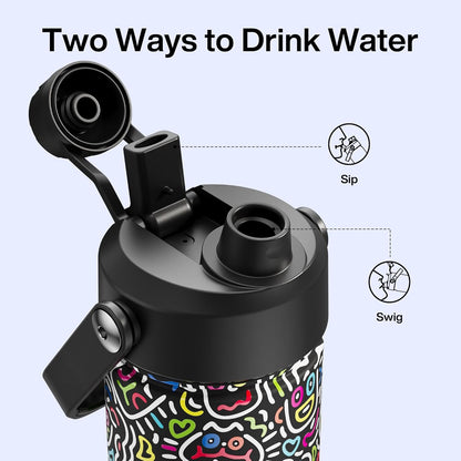 ENCOOL Insulated Water Bottle with Straw Stainless Steel Water Bottle, Leak-Proof, BPA-Free, Double Wall Vacuum Keeps Cold for 24 Hours for Sports, Travel, School (26 oz, Cotton Candy) - Colors A