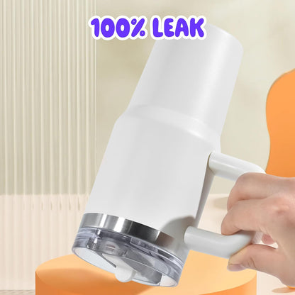 AGH 14 oz Tumbler with Handle for Kids Flip Straw Stainless Steel Mug,Stainless Steel Double Wall Vacuum Cup, Leakproof, BPA Free Keeps Drinks Cold up to 18 Hrs,Cream White