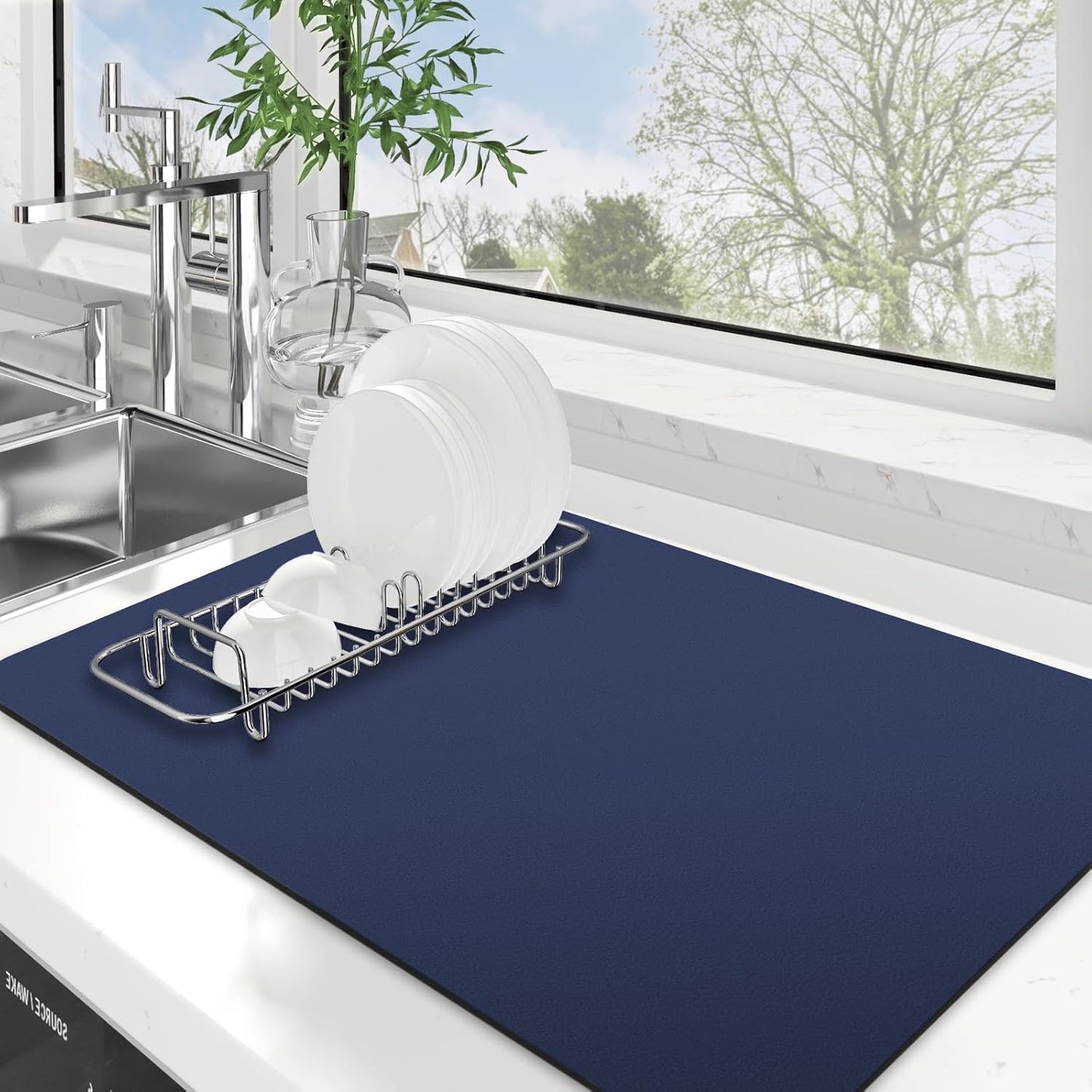 WISELIFE Dish Drying Mat Super Absorbent Drying Mat Large Dish Drying Mats for Kitchen Counter Easy Clean Dish Mat Kitchen Drying Mat15"x 18" Stylish Grey
