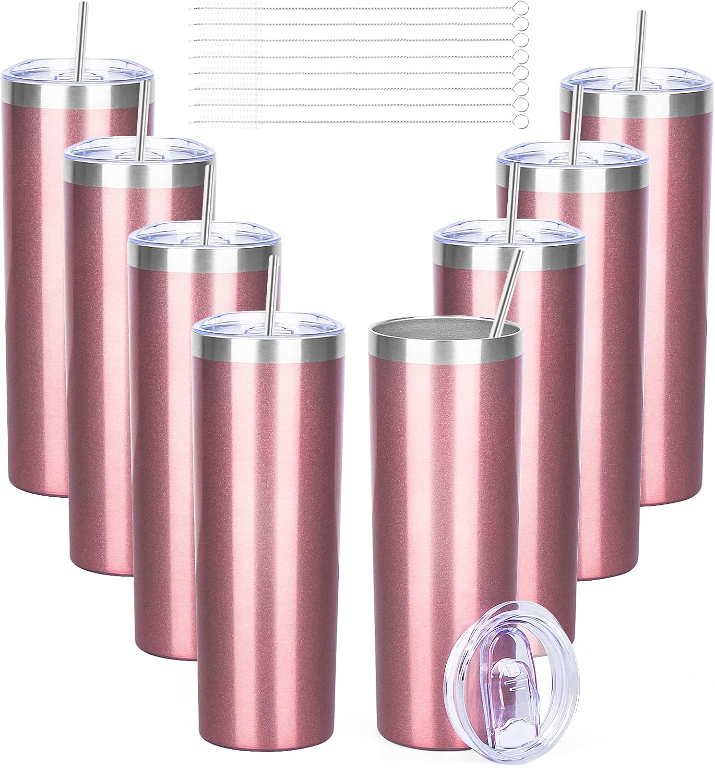 20 oz Skinny Tumblers with Lid and Straw,Stainless Steel Vacuum Insulated Tumbler Cup Double Wall Travel Coffee Mug, Thermal Water Tumbler for Hot and Cold Drinks(Rose Gold,1)
