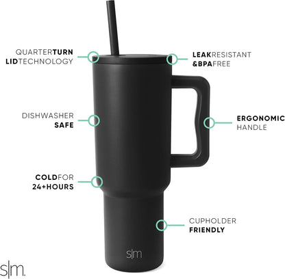 Simple Modern 40 oz Trek Tumbler with Handle and Straw Lid | Cup Holder Friendly Insulated Stainless Steel Travel Mug | Sea Glass Sage - Colors A