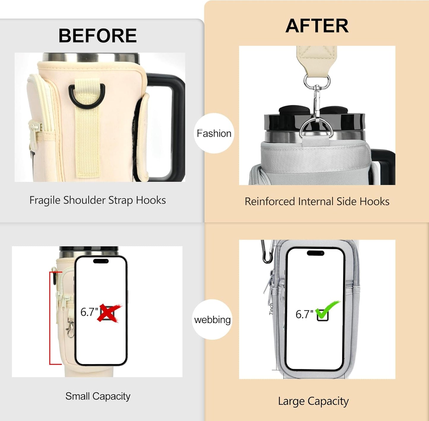 LOKASS Personalized Water Bottle Holder with Strap for Stanley Cup Accessories 40 oz, Initial for Stanley Cup Holder Carrier Bag with Phone Pocket, Stylish Tumbler Accessories for Daily Use Hands-Free