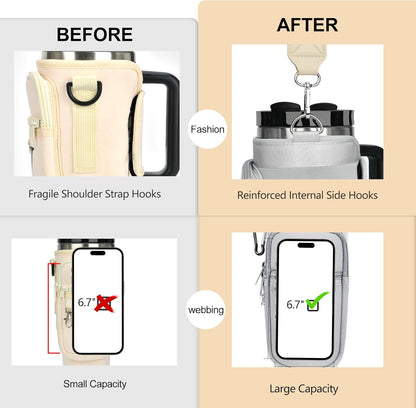 LOKASS Personalized Water Bottle Holder with Strap for Stanley Cup Accessories 40 oz, Initial for Stanley Cup Holder Carrier Bag with Phone Pocket, Stylish Tumbler Accessories for Daily Use Hands-Free