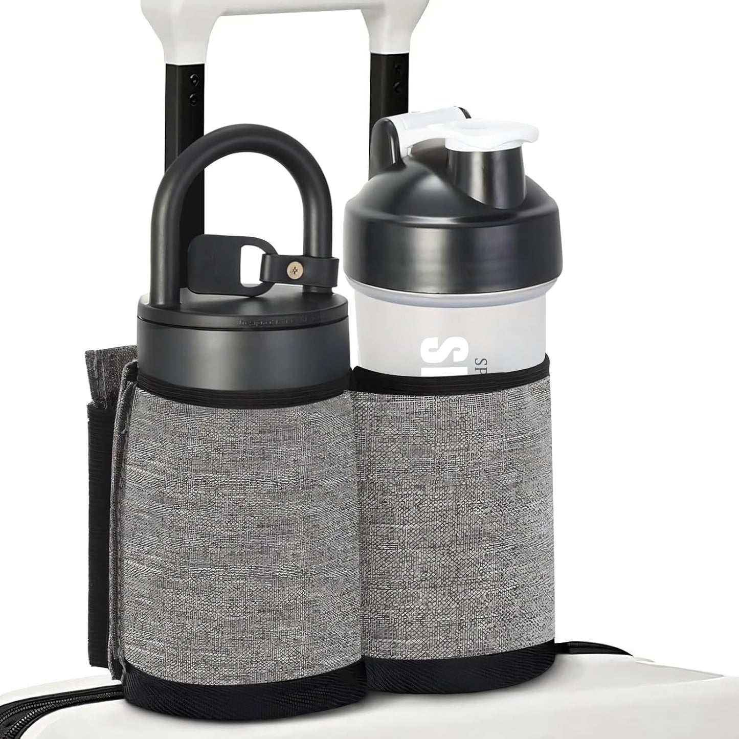 Luggage Cup Holder for Suitcases Free Hands, Travel Accessories, Luggage Cup Caddy Gifts, Beverage Holder, Universal Luggage Accessories for Flight Attendants, Business Travelers, Grey