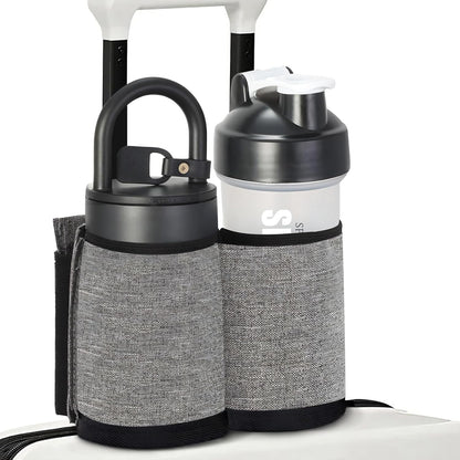 Luggage Cup Holder for Suitcases Free Hands, Travel Accessories, Luggage Cup Caddy Gifts, Beverage Holder, Universal Luggage Accessories for Flight Attendants, Business Travelers, Grey