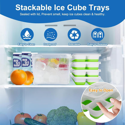 Ice Cube Tray with Lid, 3 Pack Silicone Easy-Release Ice Trays for Freezer, Stackable Ice Cube Molds for Drinks, Cocktails, Whiskey, Coffee - BPA-Free and Odor-Free,Ice Cube Trays for Freezer