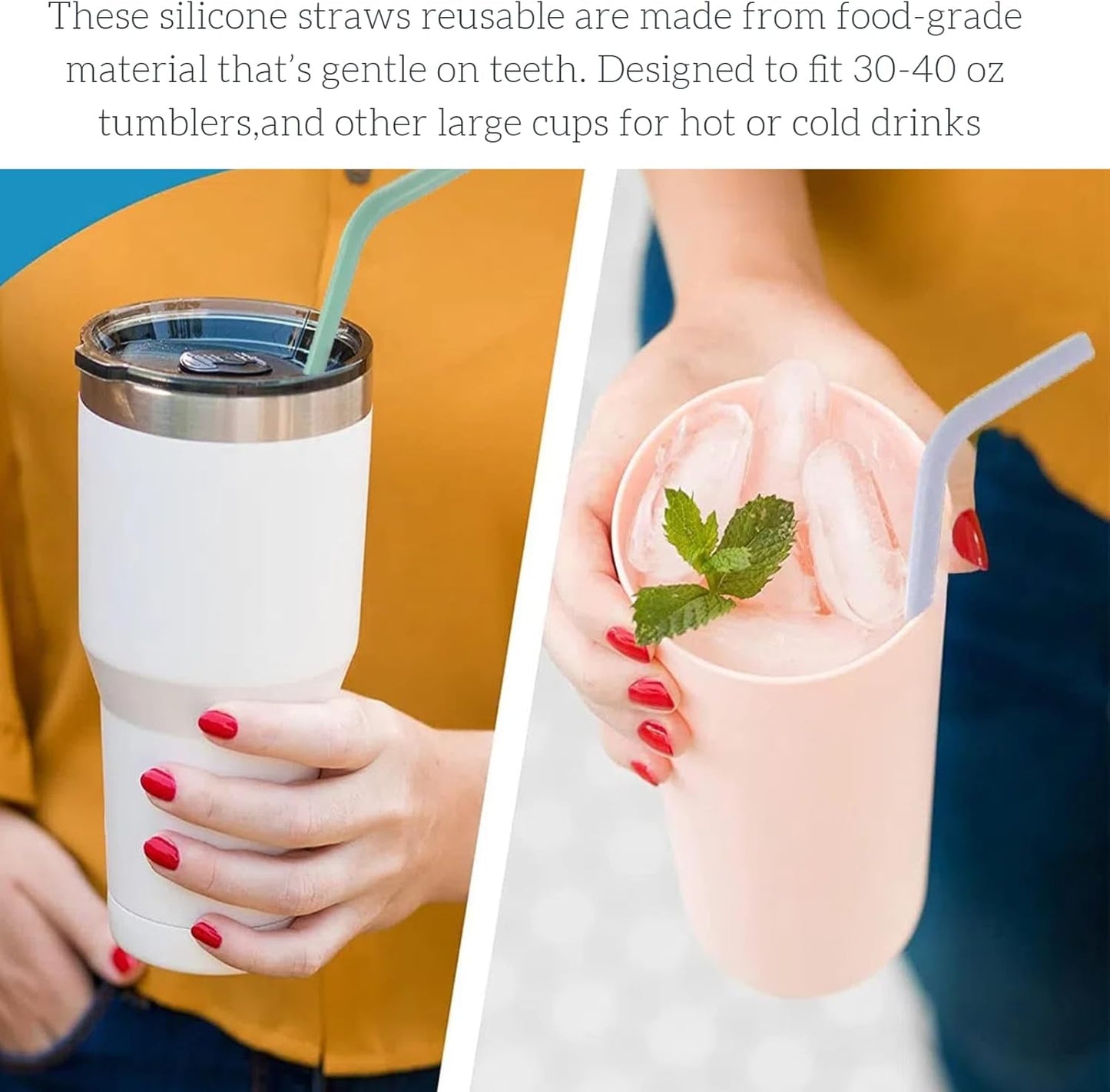Extra long 11.8 inch Bent Silicone Straws Reusable (Set of 4 Color) Flexible Straws for 30oz-40oz Cup Tumblers - Dishwasher Safe