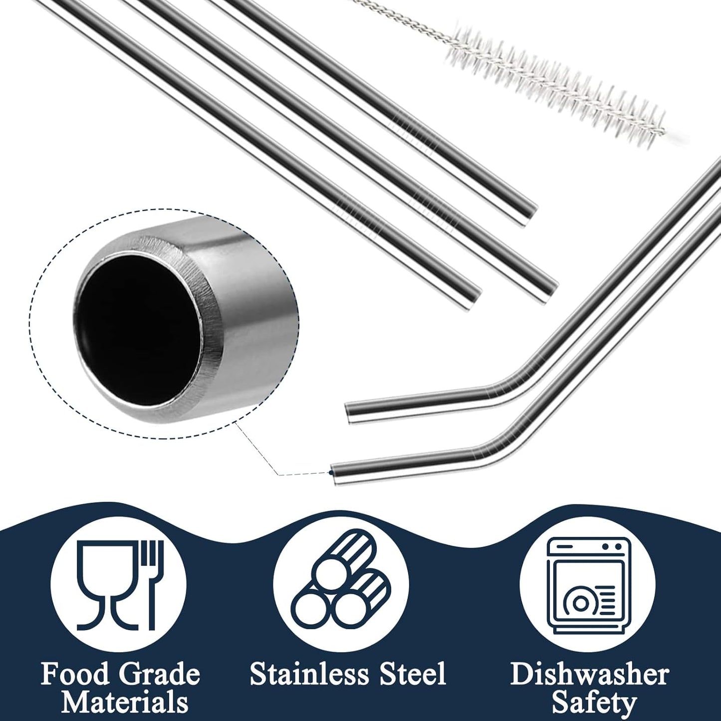 6 Pack Stainless Steel Straw Replacement 40 oz for Stanley Tumbler，3 Straight +3 Curved Reusable Metal Straws with 2 Cleaning Brush Compatible with Stanley 40oz Stanley Cup Tumbler