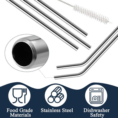 6 Pack Stainless Steel Straw Replacement 40 oz for Stanley Tumbler，3 Straight +3 Curved Reusable Metal Straws with 2 Cleaning Brush Compatible with Stanley 40oz Stanley Cup Tumbler