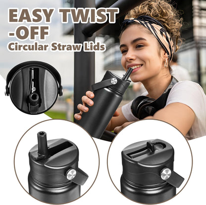 Insulated Water Bottle with Lid & Boot & Stickers, 24 oz Stainless Steel Sweat Free Bottle Keep Cold 24H, BPA-Free Sports Wide Mouth Water Bottle, BlueBlack