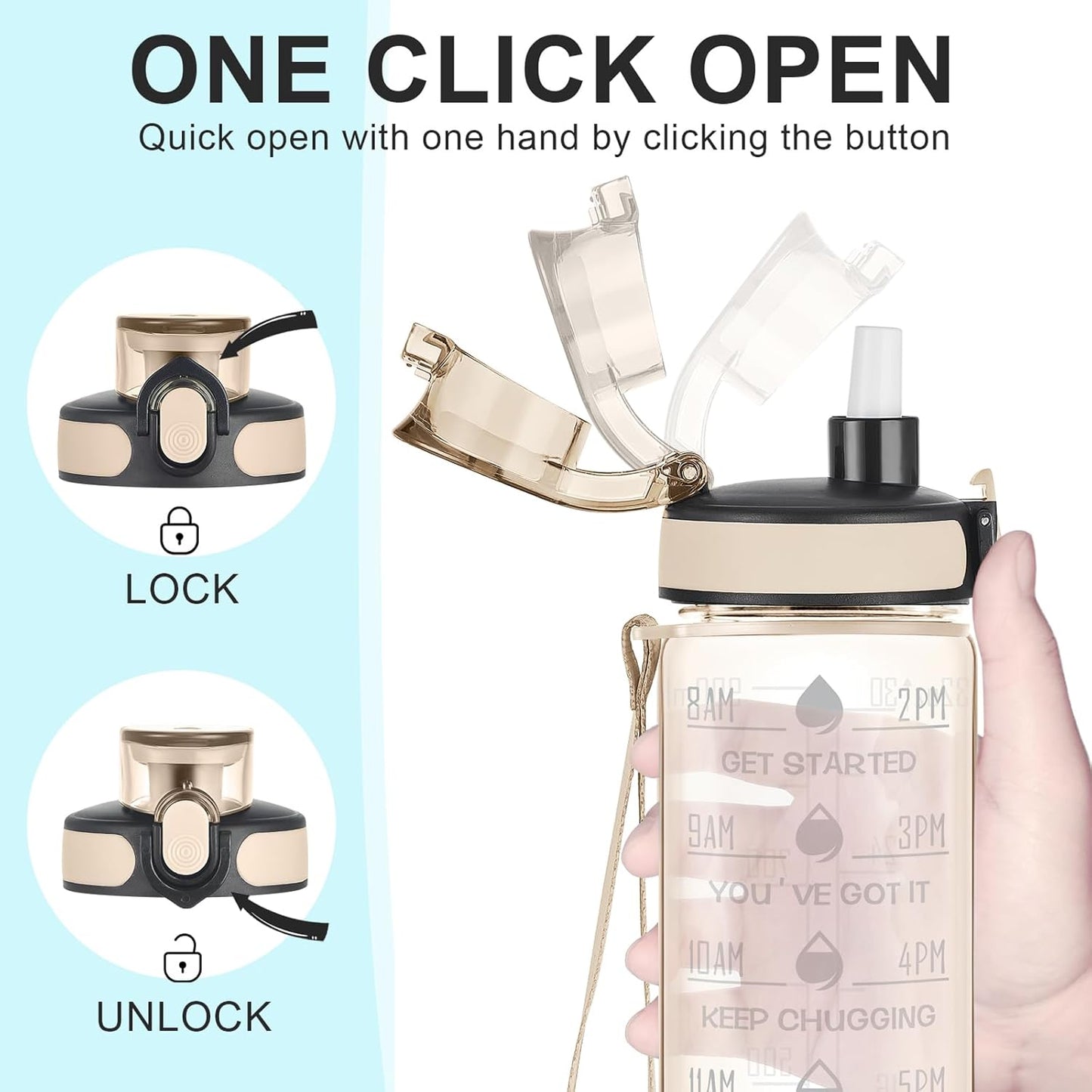 Enerbone Water Bottle, Leakproof BPA & Toxic Free, Motivational Water Bottle with Times to Drink and Straw, Fitness Sports Water Bottle with Strap for Office, Gym, Outdoor Sports