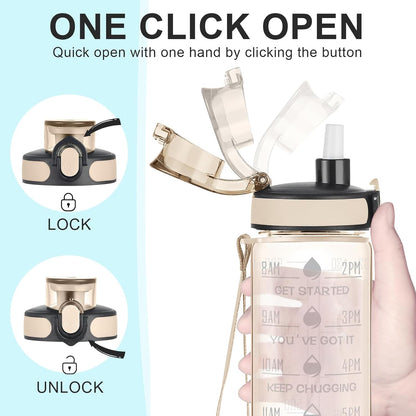 Enerbone Water Bottle, Leakproof BPA & Toxic Free, Motivational Water Bottle with Times to Drink and Straw, Fitness Sports Water Bottle with Strap for Office, Gym, Outdoor Sports