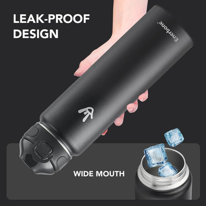 Enerbone 24 oz Insulated Water Bottle, Stainless Steel Bottle with Carrying Strap, Double-Wall Vacuum Insulation Design, Leakproof Sports Bottle with Straw, Keep Drinks Cold or Hot for Hours