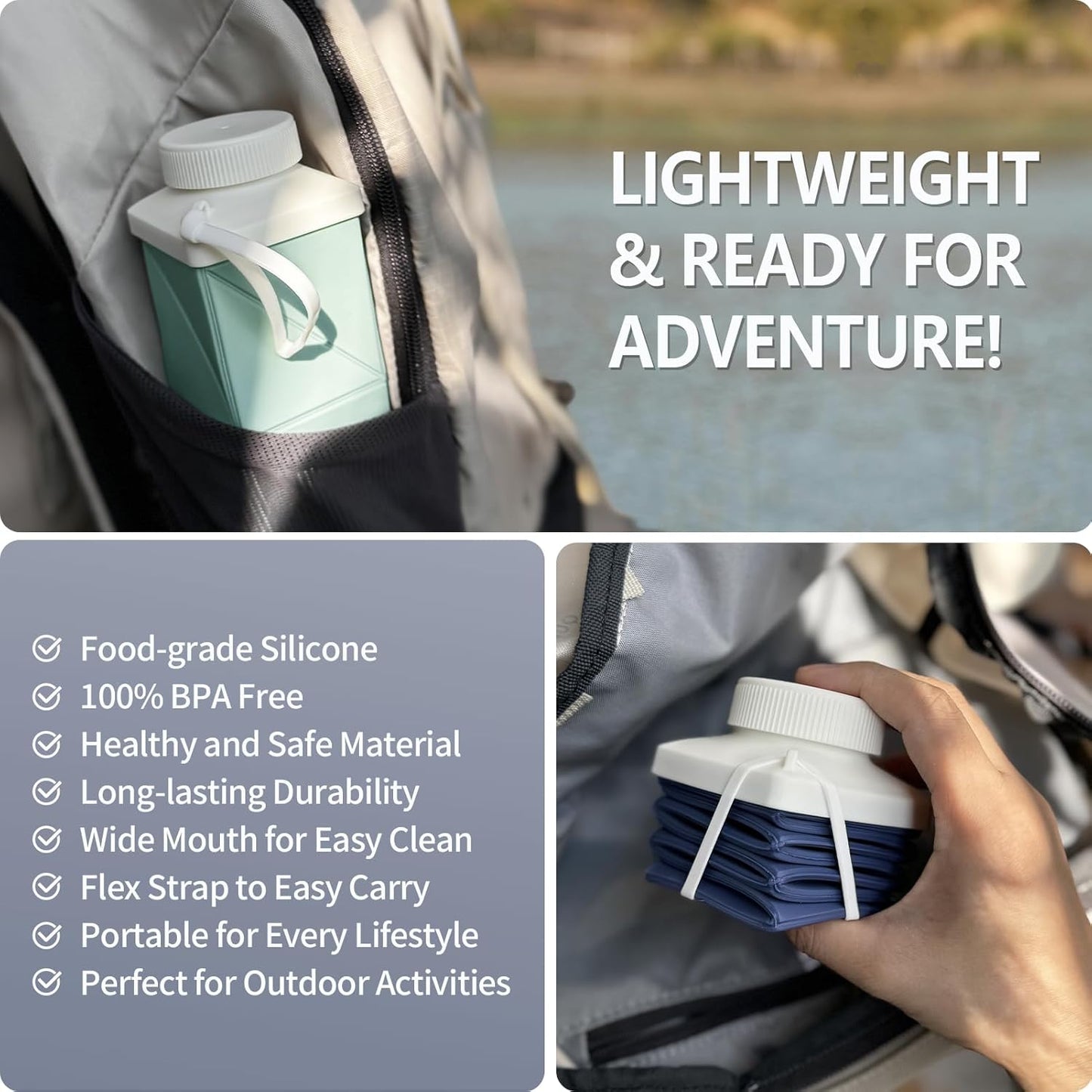 BEAUTAIL Collapsible Water Bottles 24.3oz, Foldable Travel Water Bottle, Portable & Lightweight, Leakproof & Reusable for Traveling Camping Hiking Yoga Sports Outdoor School Office