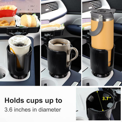 Car Large Cup Holder Expander, 5-in-1 Cupholder Extender with Phone Holder & Swivel and Detachable Snack Food Tray Table for Eating, Travel Essentials for Road Trips for Driver. Model C