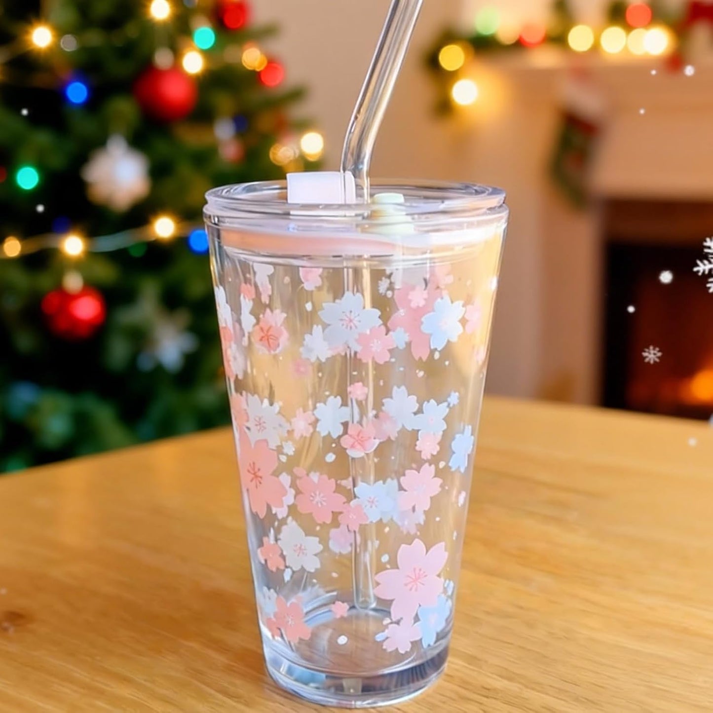 Olvini 15oz Glass Tumbler with Straw and Lid, Cute Iced Coffee Cups, Aesthetic Glass Cups, Coffee Tumbler, Water Cup, Matcha Cup, Drinking Glasses (Clear)