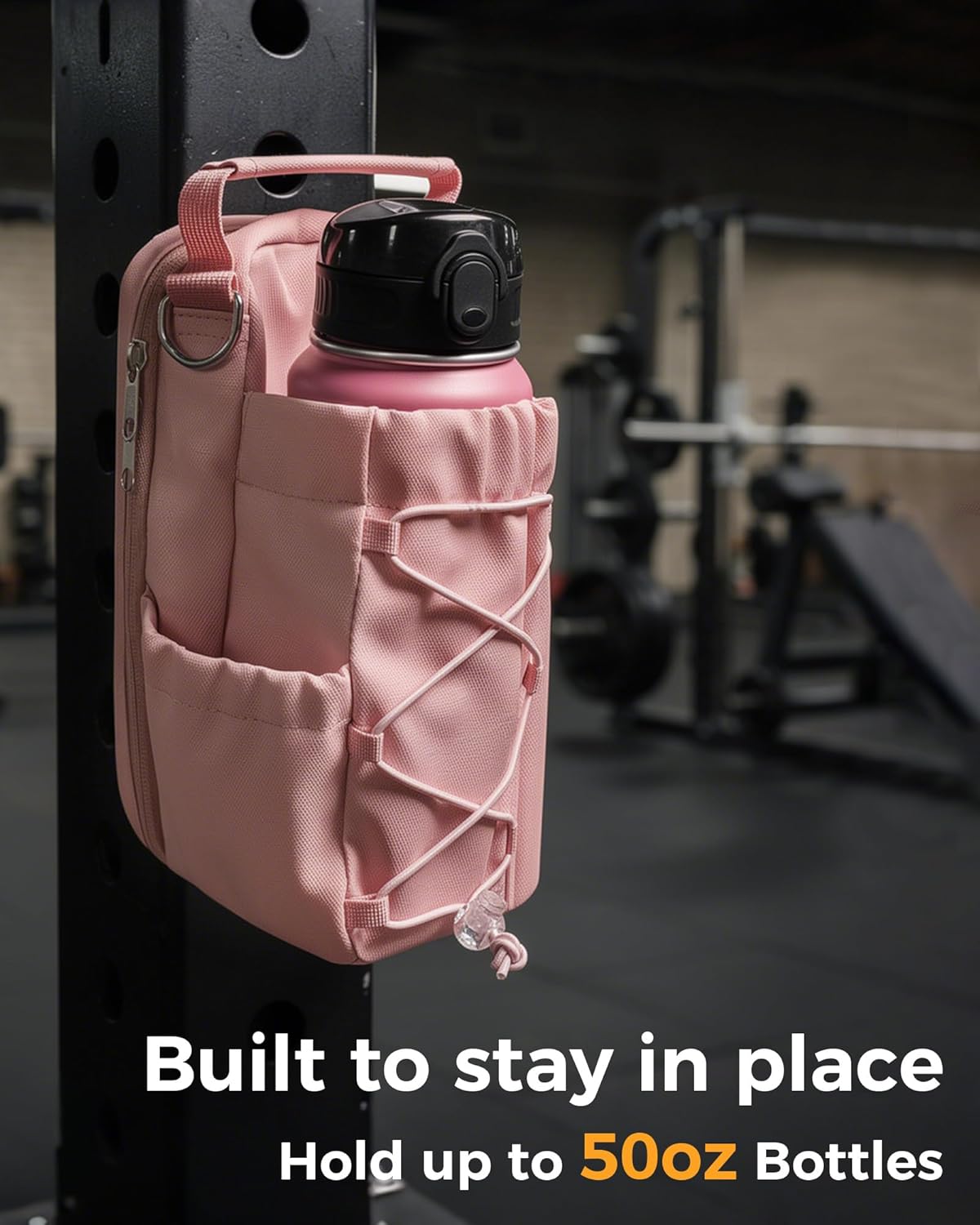 Magnetic Gym Bag for Men Women-Water Bottle Carrier Holder with Strap & Phone Pockets for 40oz Tumbler with Handle, 4 Built-in Magnets Small Gym Bag for Sports, Concert Airline Travel Walking