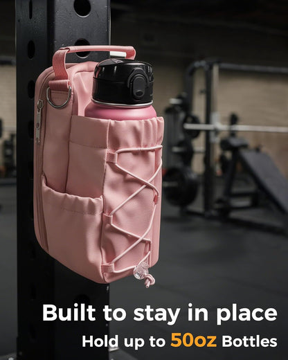 Magnetic Gym Bag for Men Women-Water Bottle Carrier Holder with Strap & Phone Pockets for 40oz Tumbler with Handle, 4 Built-in Magnets Small Gym Bag for Sports, Concert Airline Travel Walking