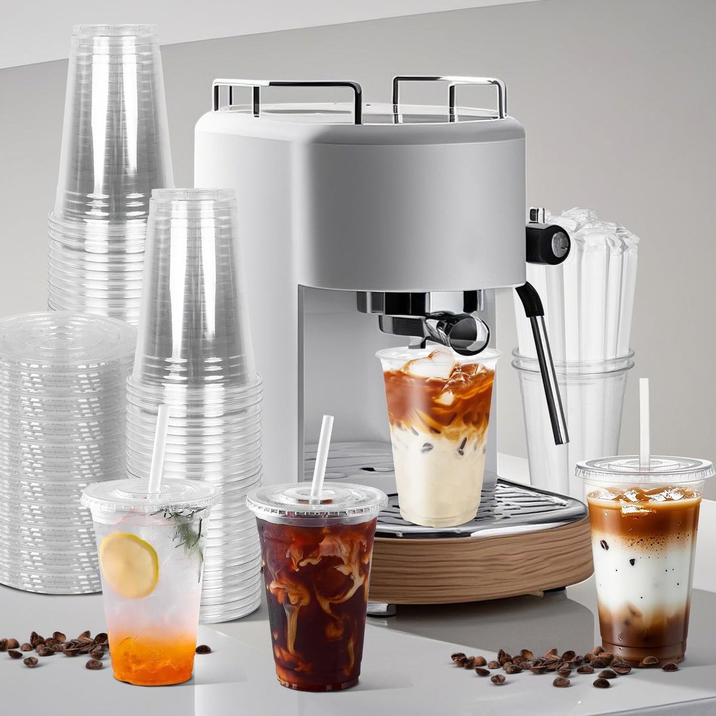 Charmount 24 oz Clear Plastic Cups with Lids and Straws, 100 Sets Disposable To Go Cups for Cold Drinks, Iced Coffee, Coffee Bar Accessories, Smoothies