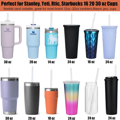 ALINK 12-Pack Reusable Clear Plastic Straws, 10.5 in x 0.3 in Replacement Tumbler Straws, BPA-Free Dishwasher-Safe Hard Straws with Brush for Stanley, YETI, Starbucks, Owala, Mason Jars 16–32 oz Cups