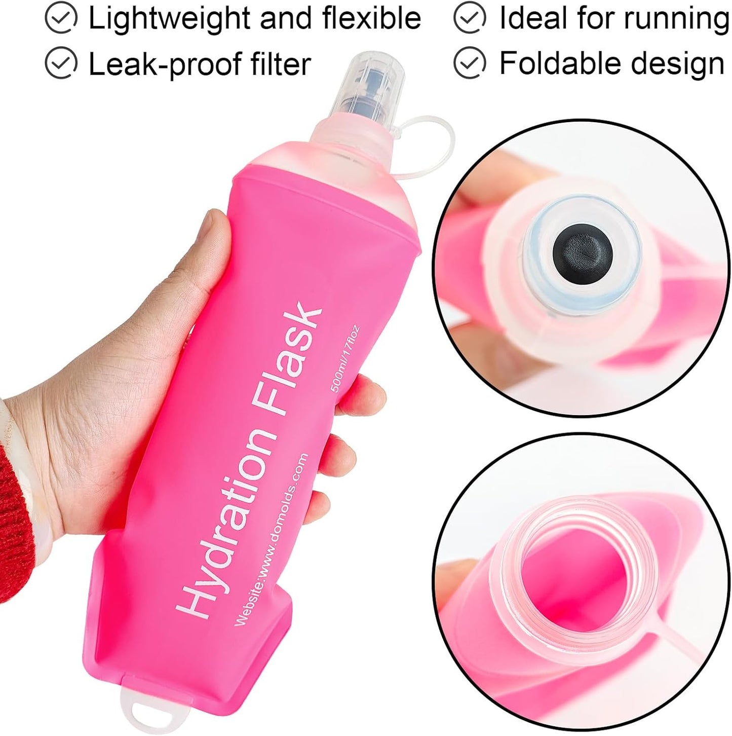 WILDREEDS 500ml Soft Flask, TPU Collapsible Soft Water Bottle for Hydration Pack, Running Vest, Folding Water Bottle for Hiking Cycling Climbing-1Pcs, White