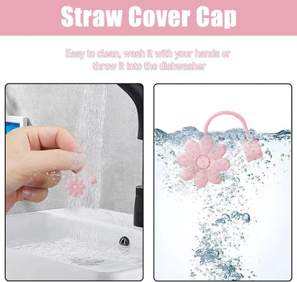 Flower Straw Covers Toppers for Stanley Cups 30&40 Oz Tumbler with Handle Accessories 4PCS Silicone Straw Caps Reusable Straws Tips Protectors for Stanley Cup 10mm 0.4in Straws,Off White