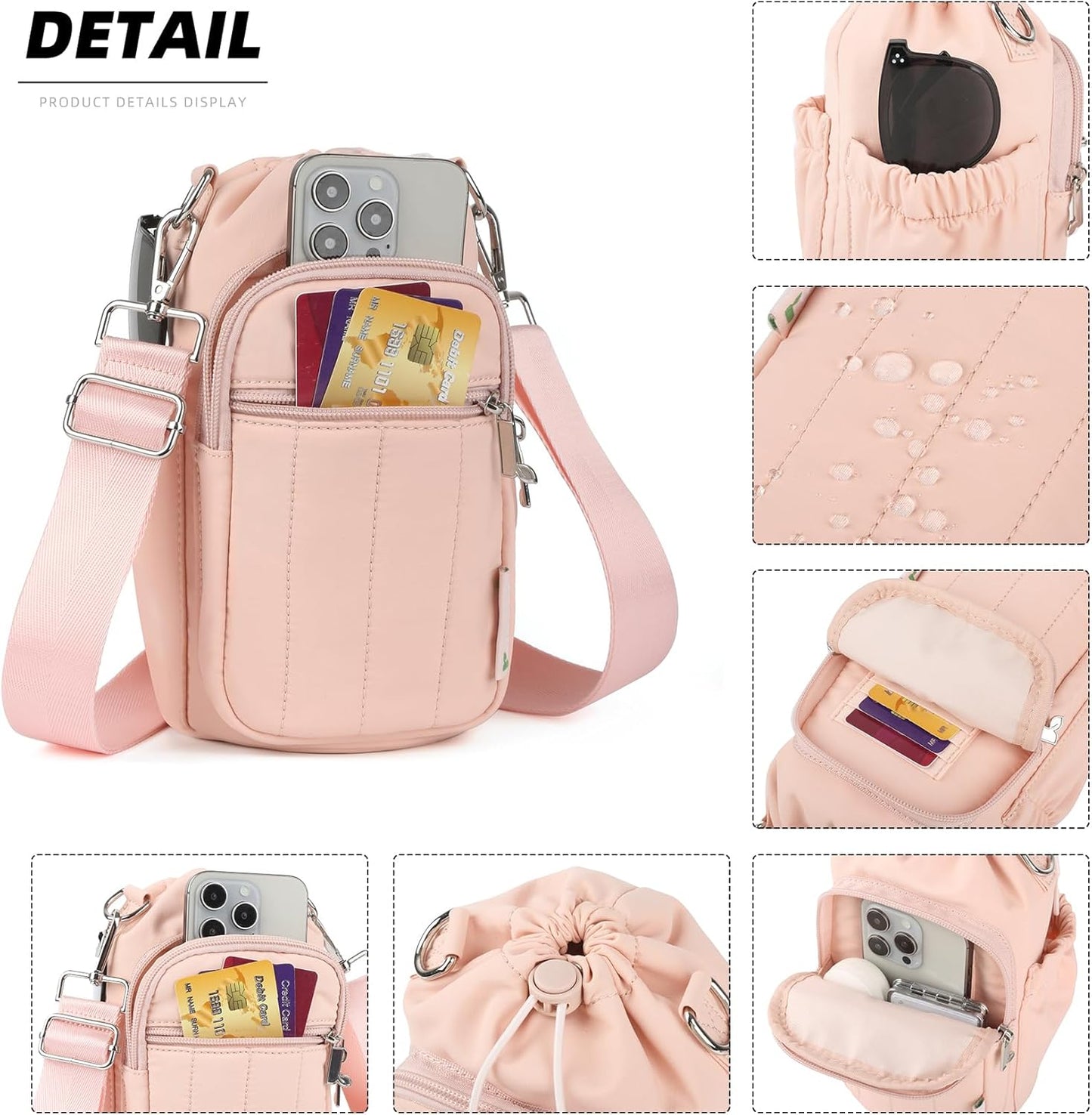 Rueesh Water Bottle Holder Bag with Adjustable Strap, Insulated Bottle Carrier Bag RFID Crossbody Sling Bag for Gym Walking