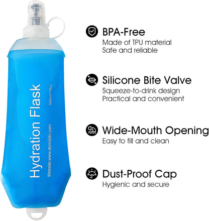 GYGYL Soft Flask, TPU Collapsible Soft Water Bottle for Hydration Pack, Running Vest, Leak-Proof Folding Water Bottle for Hiking Cycling Climbing Jogging-250ml Grey