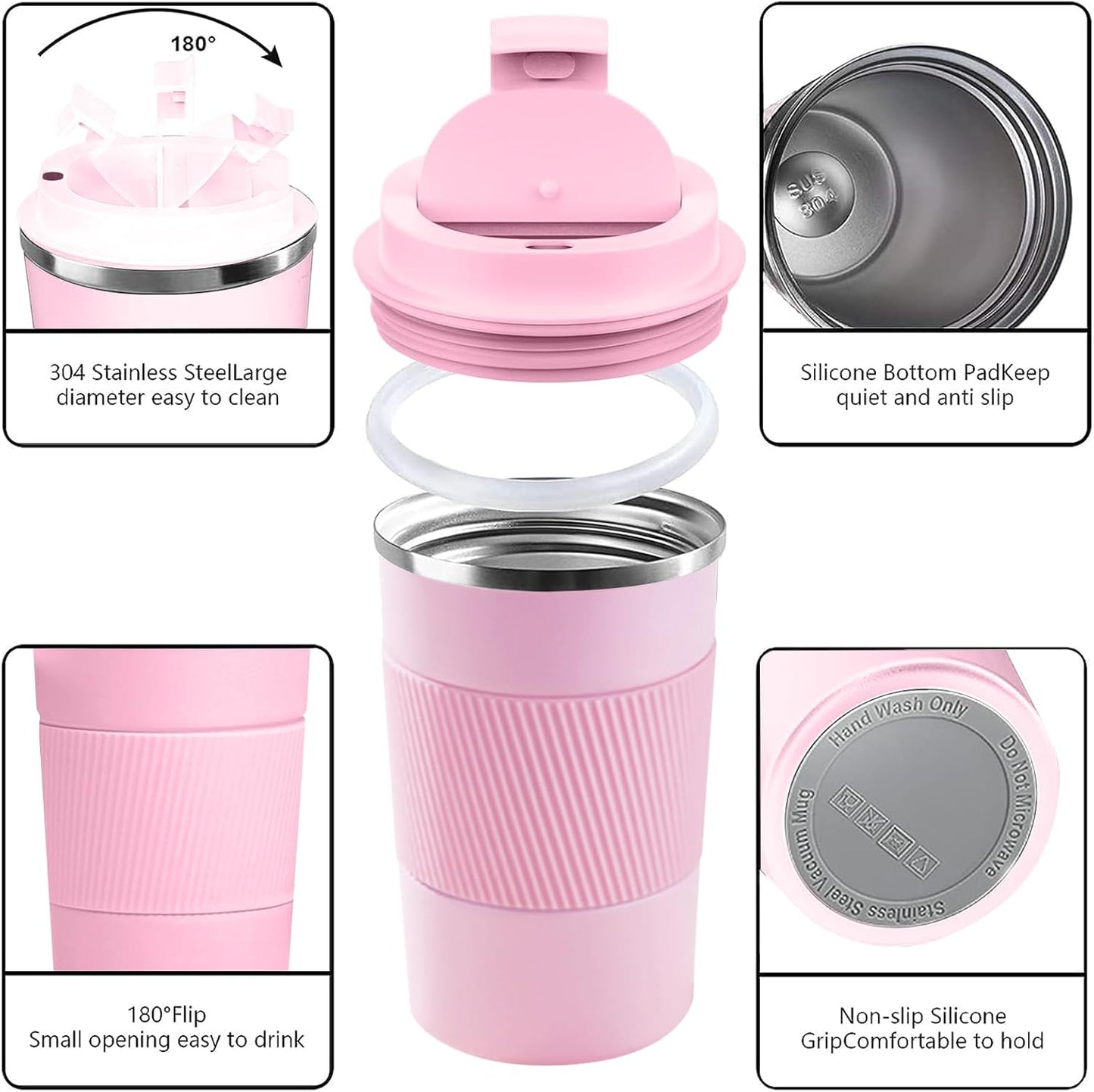 YINBAOGE Insulated Travel Coffee Mug, Spill & Leak Proof, Portable To Go Camping Stainless Steel Coffee Tumbler, Reusable Thermal Coffee Cup with Lid for Hot & Cold Drinks (Black, 12 OZ)