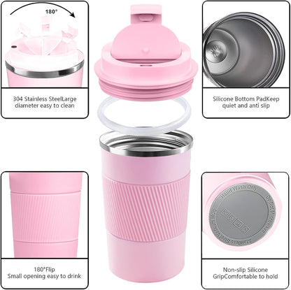 YINBAOGE Insulated Travel Coffee Mug, Spill & Leak Proof, Portable To Go Camping Stainless Steel Coffee Tumbler, Reusable Thermal Coffee Cup with Lid for Hot & Cold Drinks (Black, 12 OZ)