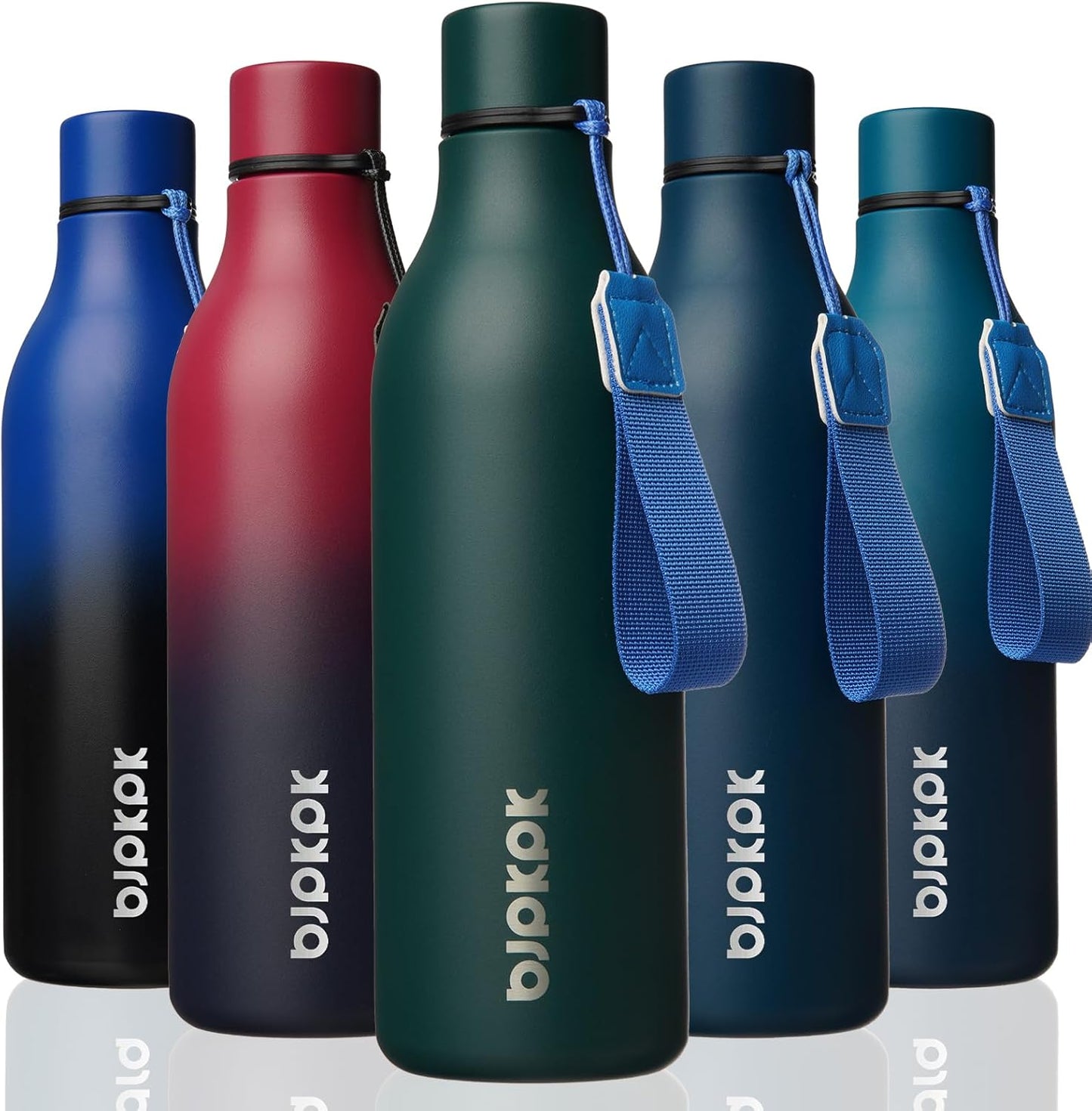 BJPKPK Insulated Water Bottles, 18 oz Stainless Steel Metal Water Bottle with Strap, BPA Free Leak Proof Jugs, Mugs, Flasks, Reusable Thermal Flasks for Sports & Travel, Black - Colors A