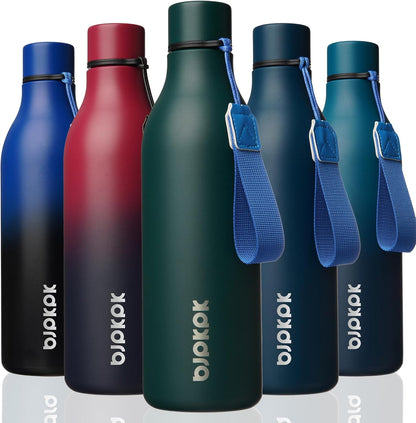 BJPKPK Insulated Water Bottles, 18 oz Stainless Steel Metal Water Bottle with Strap, BPA Free Leak Proof Jugs, Mugs, Flasks, Reusable Thermal Flasks for Sports & Travel, Black - Colors A
